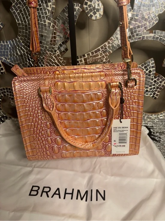 💕Brahmin Cami Apricot Rose Melbourne Leather Satchel